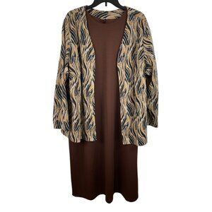 Vintage Style Brown Dress & Zebra Print Open Cardigan Set Womens Size B2